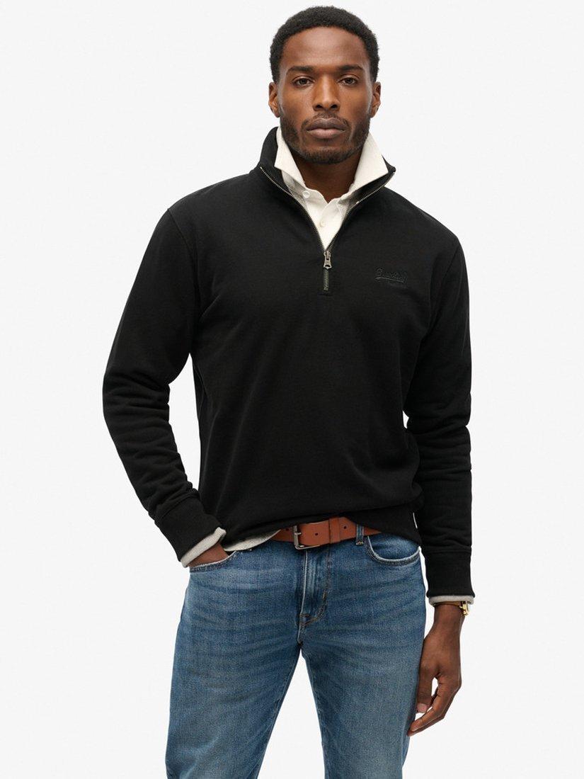 Product image 1 of 5, which shows Superdry Essential Logo Henley Zip Neck Sweatshirt , Black, S