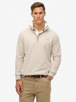 Superdry Essential Logo Henley Sweatshirt, Light Stone Beige, Light Stone Beige