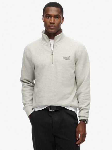 Superdry Essential Logo Henley Zip Neck Sweatshirt, Varsity Grey Gindle