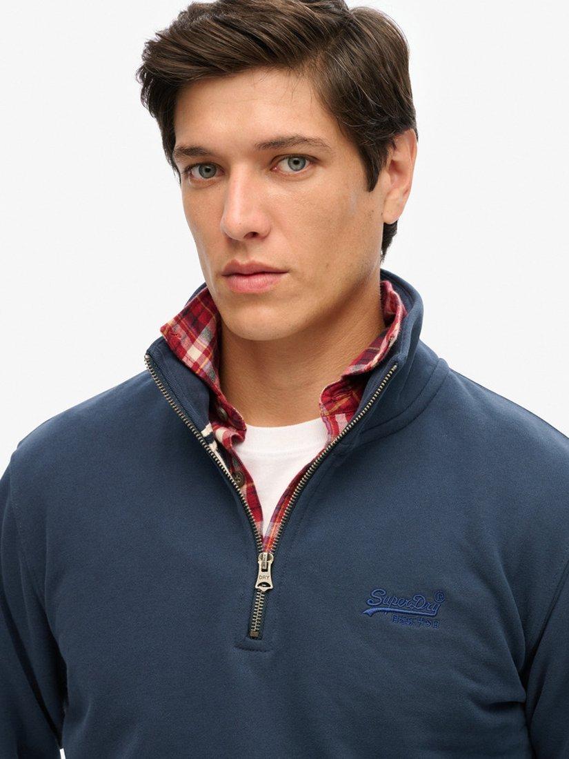 Product image 4 of 5, which shows Superdry Essential Logo Henley Zip Neck Sweatshirt , Lauren Navy, S
