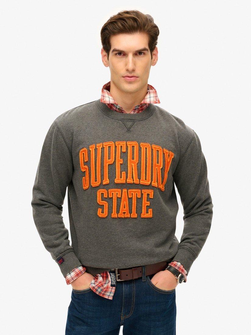 Product image 1 of 7, which shows Superdry Vintage Athletic Crew Sweatshirt, Charcoal Marl, S