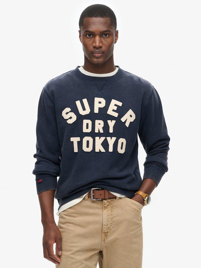 Product image 1 of 6, which shows Superdry Vintage Athletic Crew Sweatshirt, Rich Navy, S