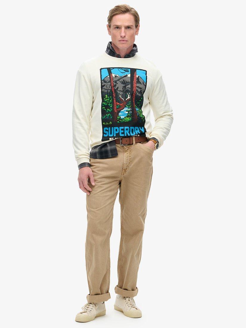 Product image 3 of 3, which shows Superdry Travel Postcard Graphic Crew Sweatshirt, Star White, S