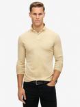 Superdry Studios Long Sleeve Jersey Polo Shirt, Peyote Beige