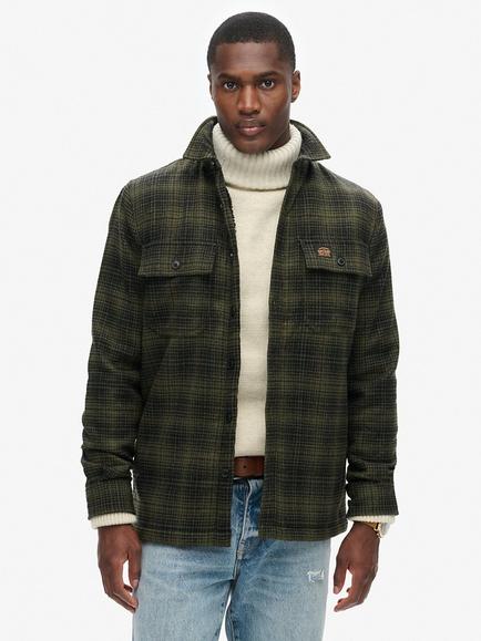 Superdry Fleece-Lined Check Overshirt, Haze Ombre Olive