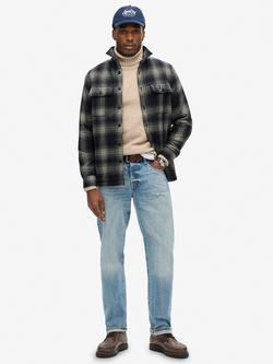 Superdry Fleece-Lined Check Overshirt - view 2, Over Ombre Navy