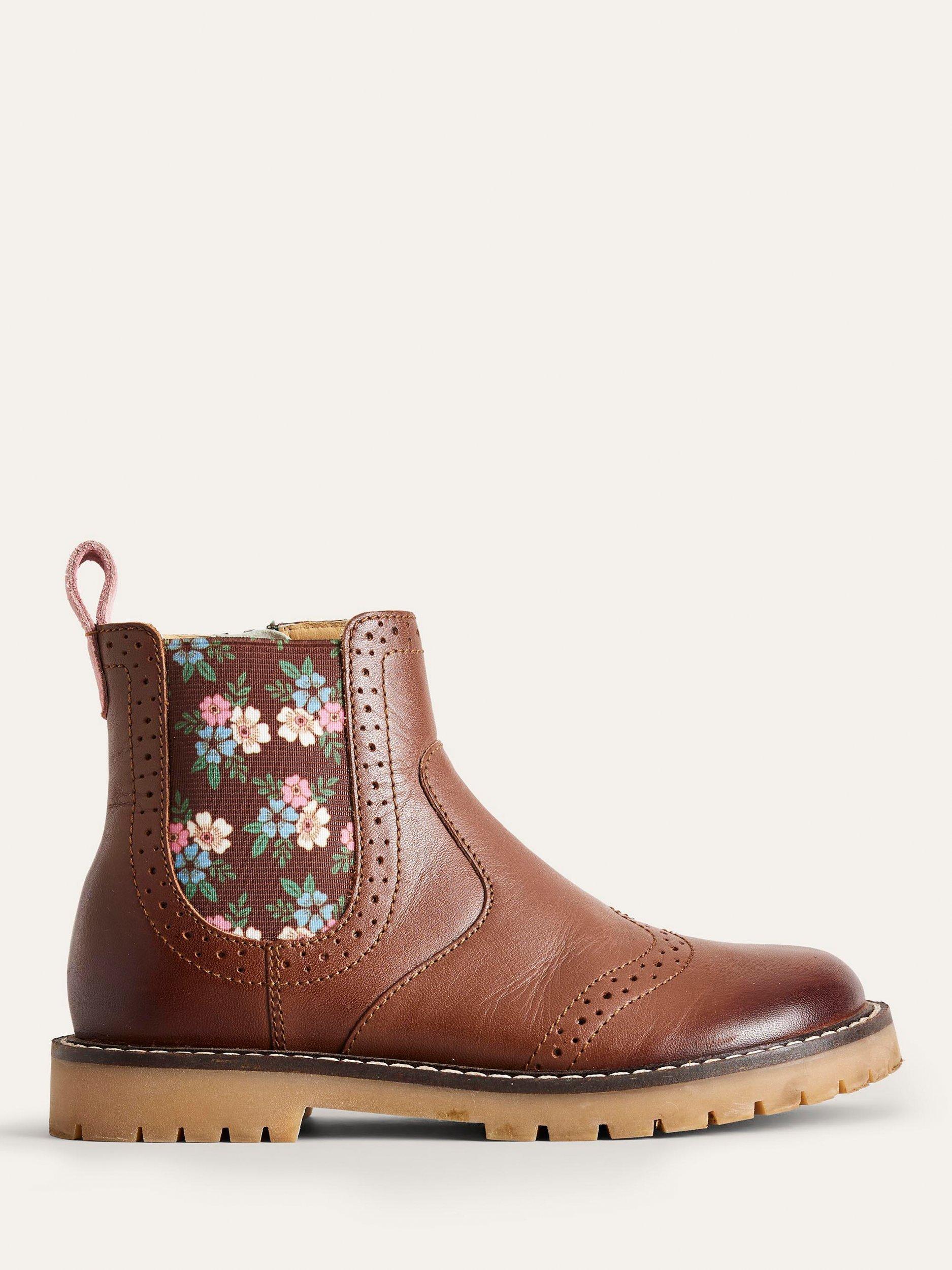 Product image 1 of 3, which shows Mini Boden Kids' Leather Chelsea Boots, Tan, 7 Jnr
