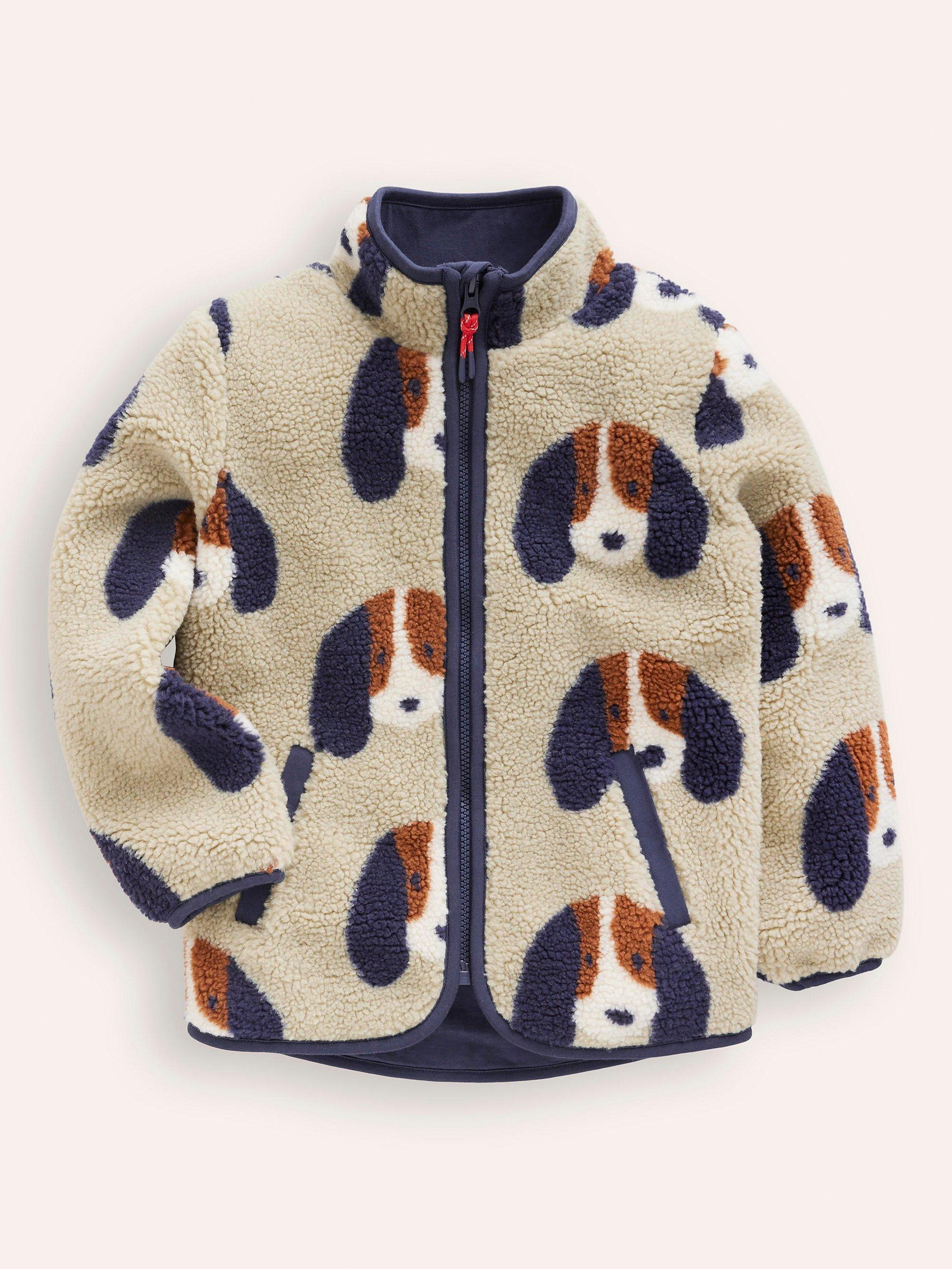 Mini Boden Kids Cosy Borg Jacket Oatmeal Pups