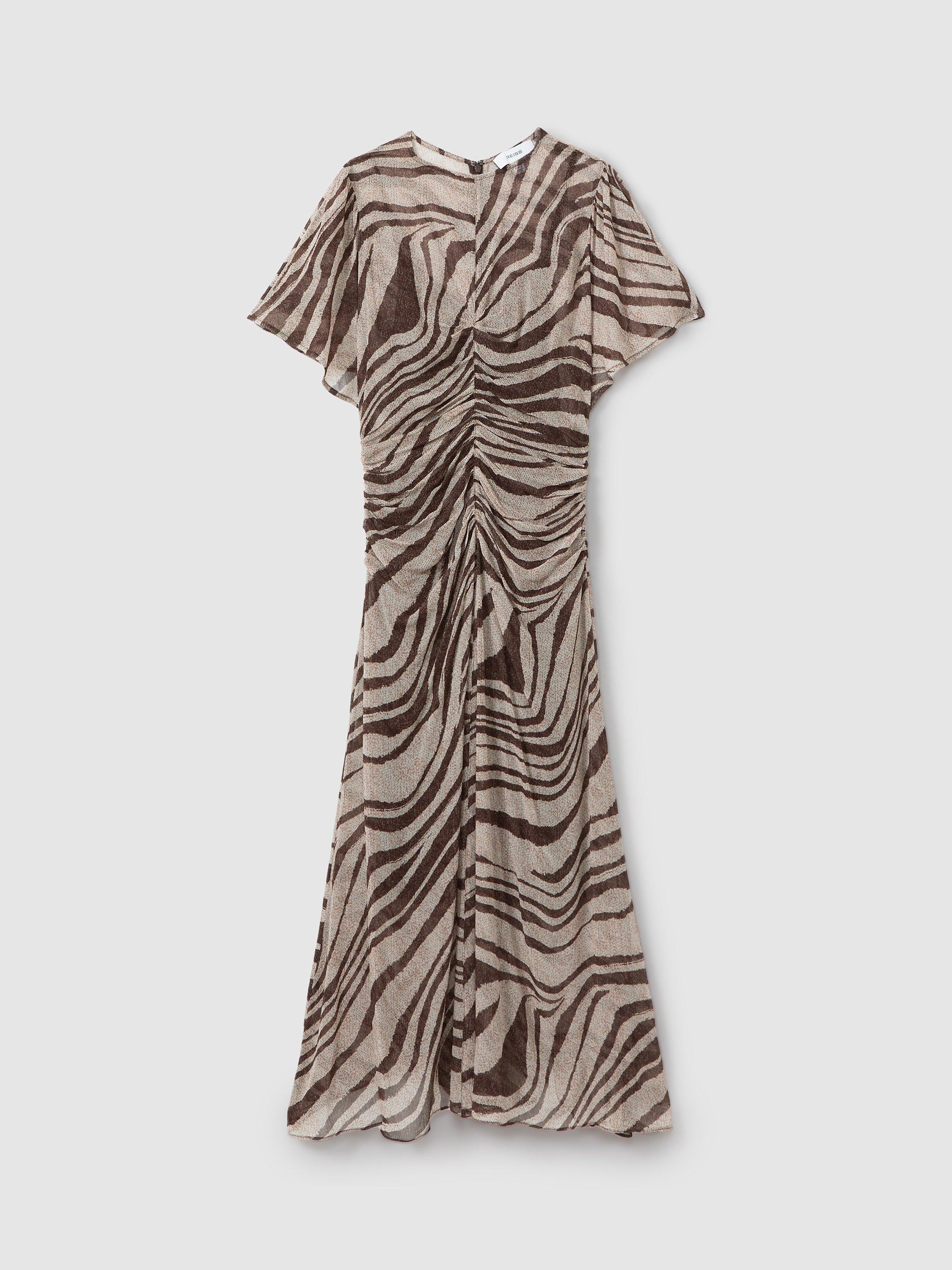 Product image 5 of 5, which shows Reiss Tabitha Abstract Dress, Brown/Cream, 10
