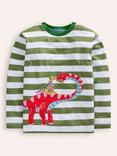 Mini Boden Kids' Applique Stripe Top, Green Dino Family