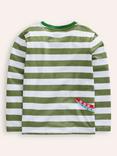 Mini Boden Kids' Applique Stripe Top, Green Dino Family