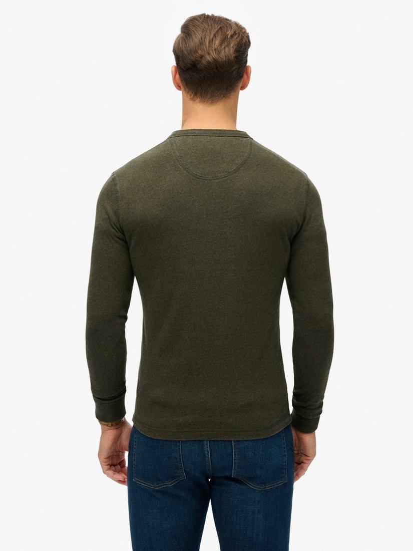 Product image 2 of 7, which shows Superdry Vintage Athletic Long Sleeve Grandad Top, Campus Green Grit, S