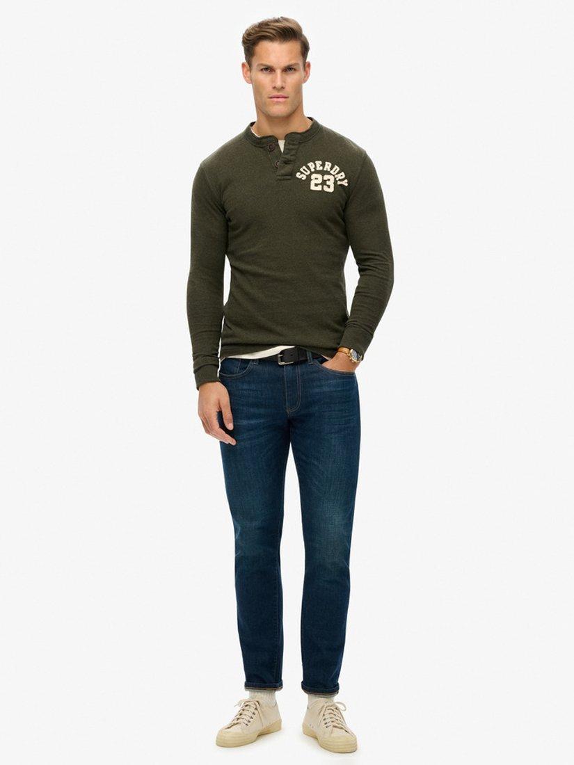 Product image 3 of 7, which shows Superdry Vintage Athletic Long Sleeve Grandad Top, Campus Green Grit, S