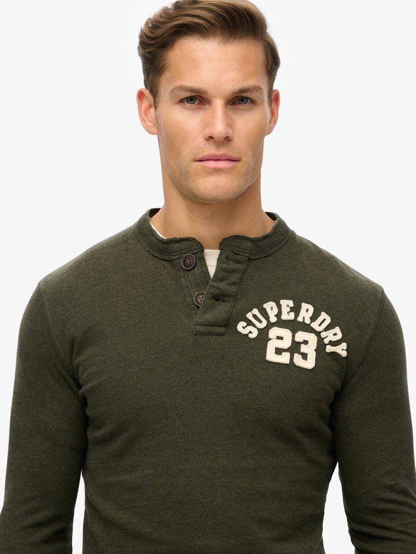 Product image 5 of 7, which shows Superdry Vintage Athletic Long Sleeve Grandad Top, Campus Green Grit, S