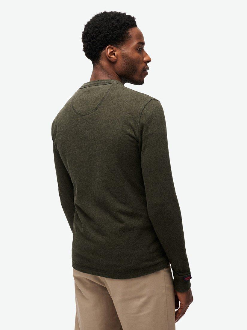 Product image 6 of 7, which shows Superdry Vintage Athletic Long Sleeve Grandad Top, Campus Green Grit, S