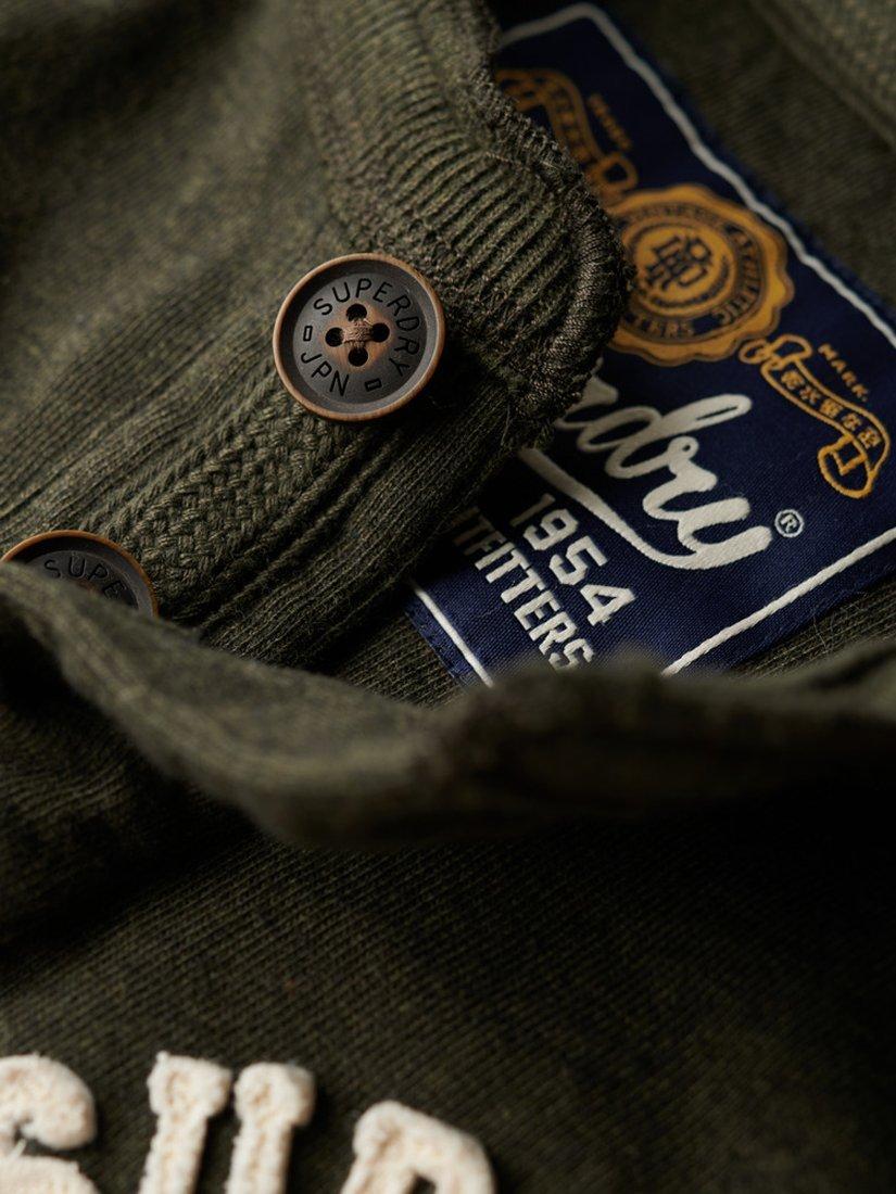 Product image 7 of 7, which shows Superdry Vintage Athletic Long Sleeve Grandad Top, Campus Green Grit, S
