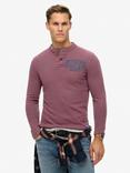 Superdry Vintage Athletic Long Sleeve Grandad Top, Track Burgundy Marl