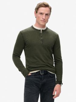 Superdry Long Sleeved Jersey Grandad Top, Surplus Olive Green