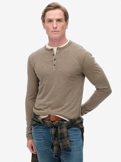 Superdry Long Sleeved Jersey Grandad Top, Walnut Brown, Walnut Brown
