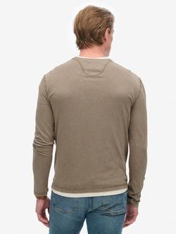 Superdry Long Sleeved Jersey Grandad Top, Walnut Brown - view 2, Walnut Brown