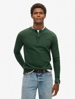 Superdry Vintage Textured Cotton Grandad Top, Enamel Green