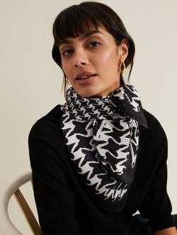 Phase Eight Houndstooth Plisse Scarf, Black/White, Black/White