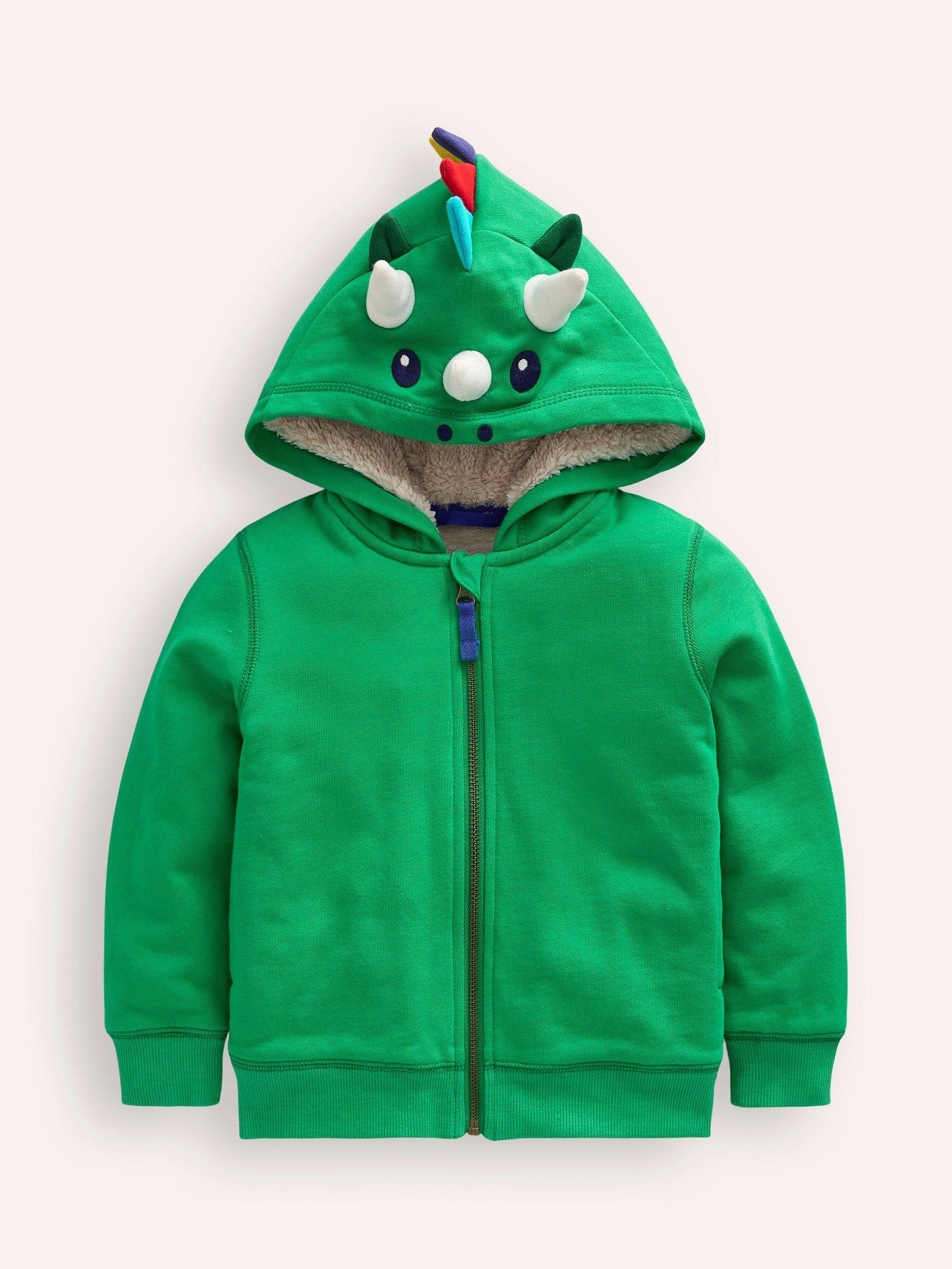 Mini Boden Kids Shaggy Lined Dragon Hoodie Green