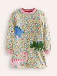 Mini Boden Kids' Ida Sweatshirt Dress, Floral Dinosaurs