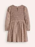 Mini Boden Kids' Shirred Bodice Dress, Brown Leopard Print