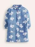 Mini Boden Kids' Cotton Utility Shirt Dress, Denim Dogs