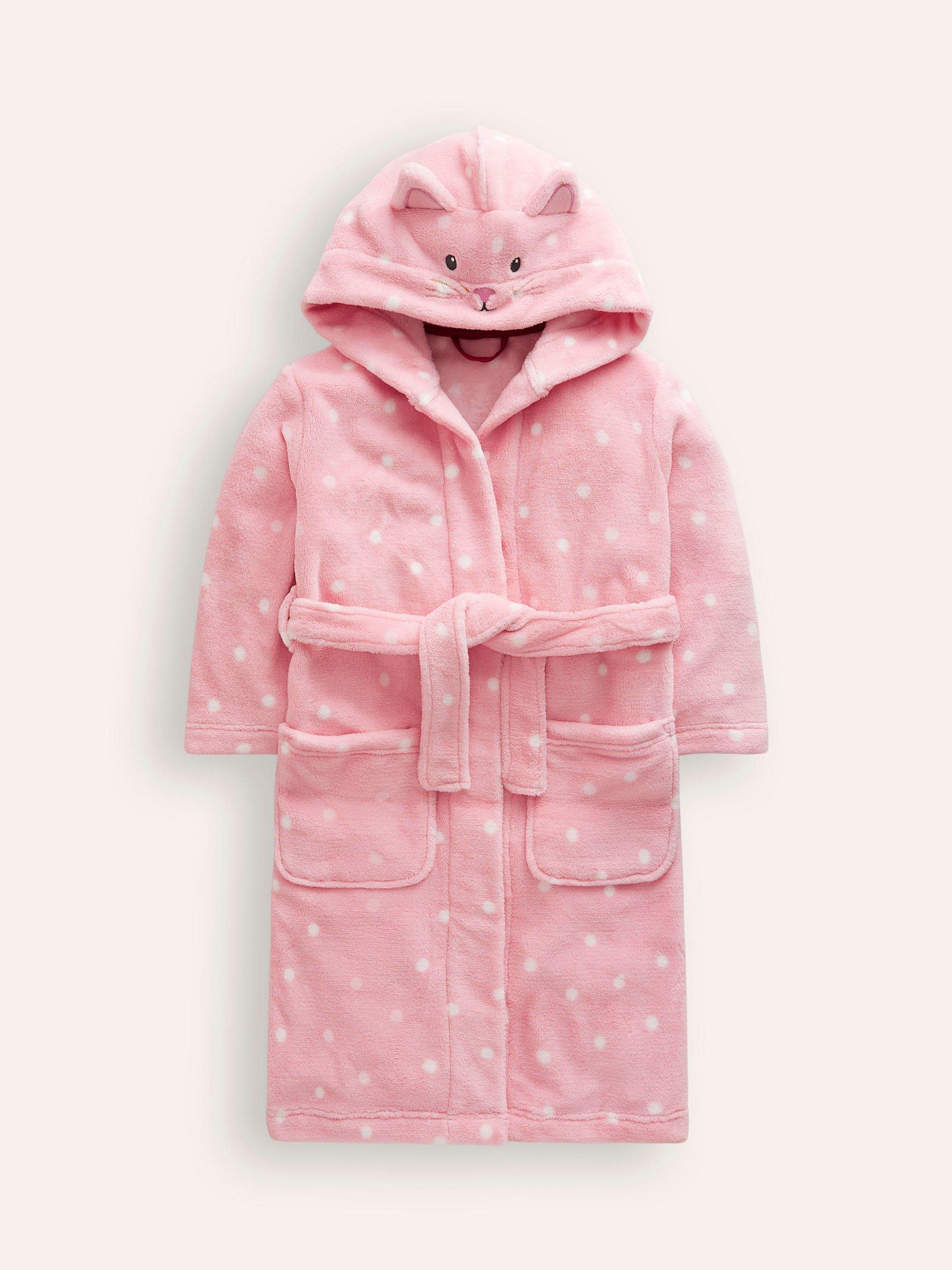 Mini Boden Kids Polka Dot Cat Dressing Gown Boto Pink