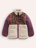 Mini Boden Kids' Faux Sherpa 2-in-1 Jacket, Leopard/Aster Purple