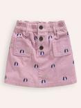 Mini Boden Kids' Button Cotton Corduroy Pull-On Skirt, Pink Pup Emrboidery