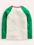 Mini Boden Kids' Colour Block Raglan Sleeve Top, Green Multi Hearts