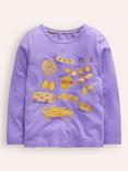 Mini Boden Kids' Graphic Print Cotton Top, Aster Purple Pasta