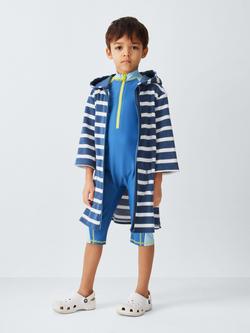 John Lewis Kids' Stripe Zip Through Towelling Poncho, Blue - view 2, Blue