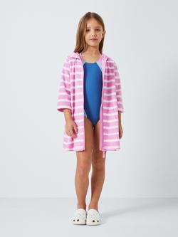 John Lewis Kids' Stripe Zip Through Towelling Poncho, Pink - view 2, Pink