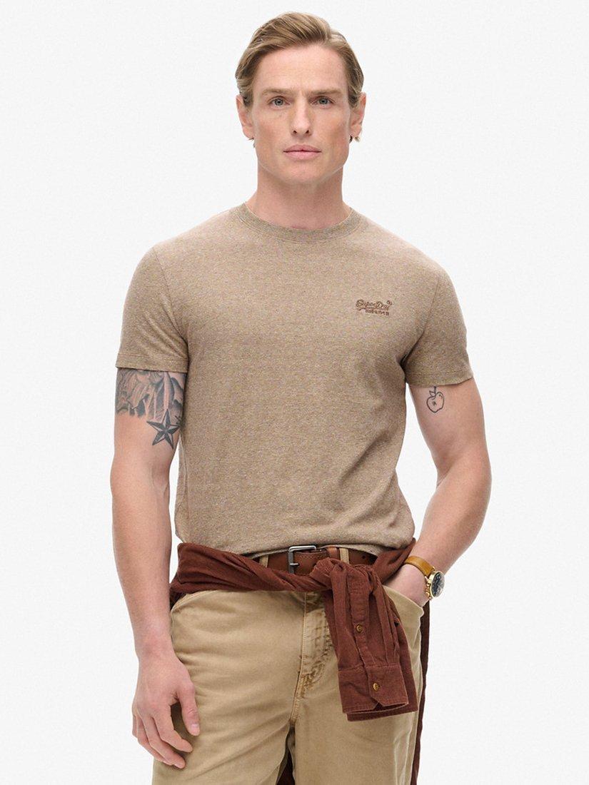 Product image 1 of 5, which shows Superdry Essential Logo T-Shirt, Desert Sand Feeder, S