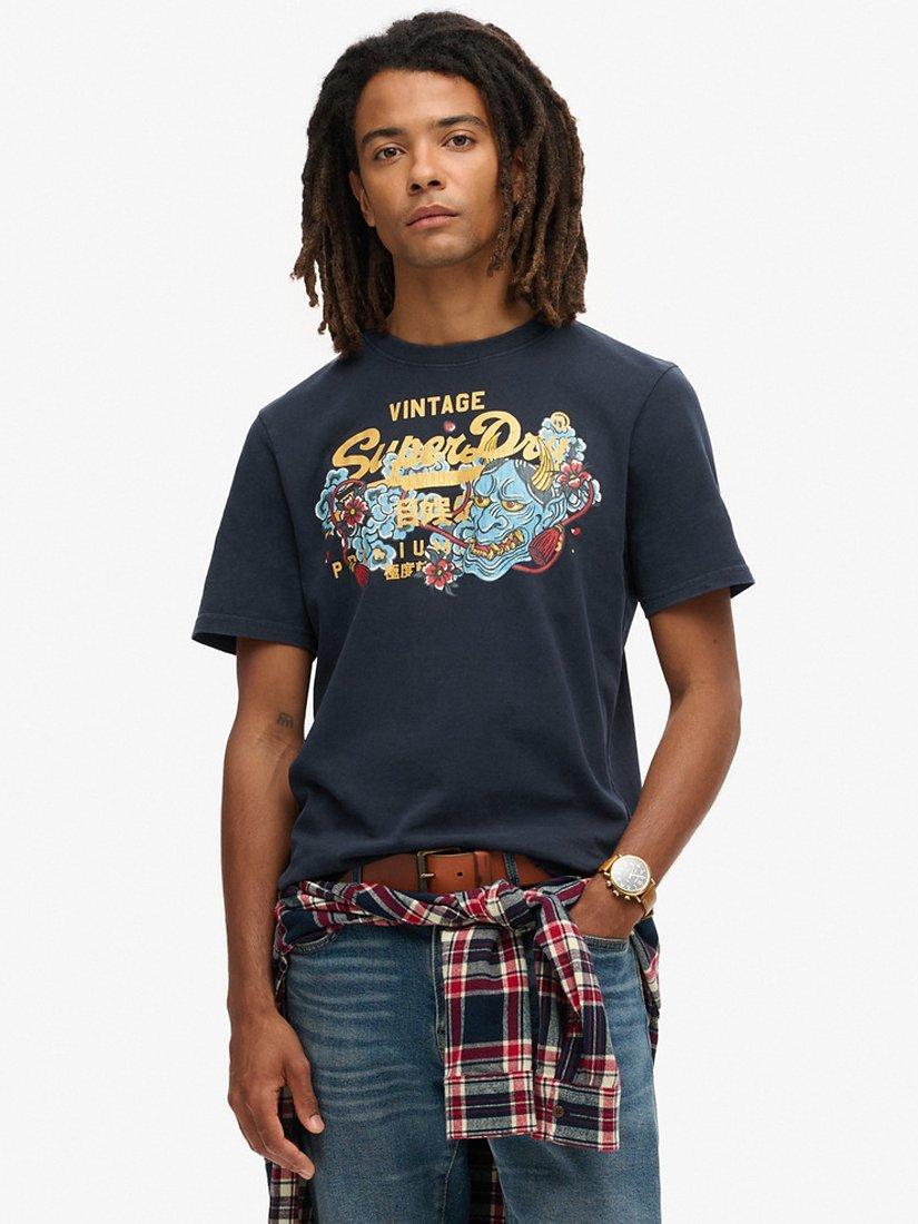 Product image 1 of 4, which shows Superdry Tokyo Graphic T-Shirt, Deep Navy, S