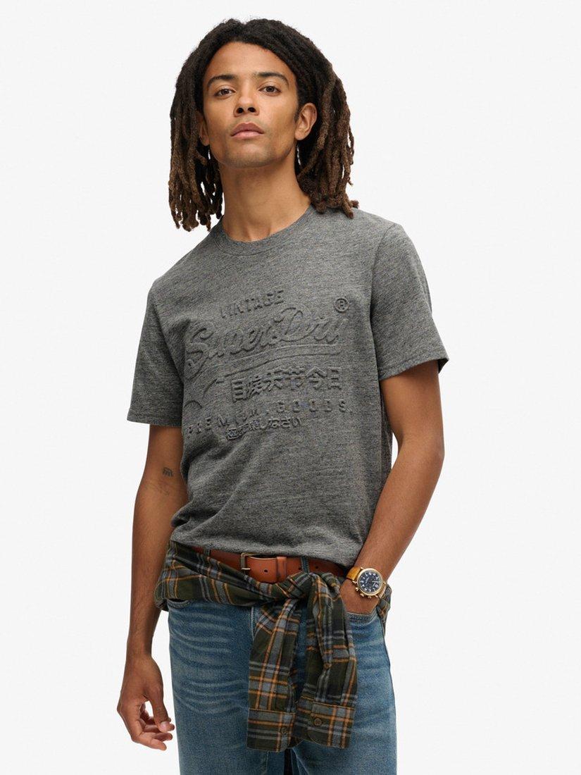 Product image 1 of 6, which shows Superdry Embossed Graphic T-Shirt, Surplus Charcoal, S