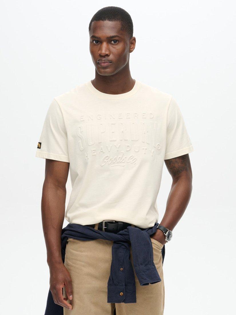 Product image 1 of 6, which shows Superdry Embossed Logo Graphic T-Shirt, Rice White, S