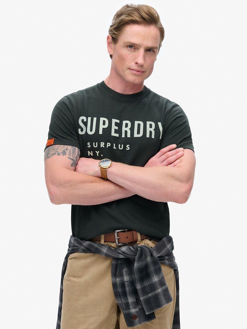 Product image 1 of 5, which shows Superdry Surplus Graphic Cotton T-Shirt, Washed Surplus Black, S