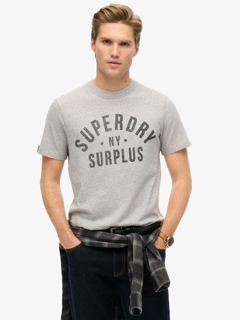 Product image 1 of 5, which shows Superdry Surplus Graphic Cotton T-Shirt, Surplus Grey Grindle, S