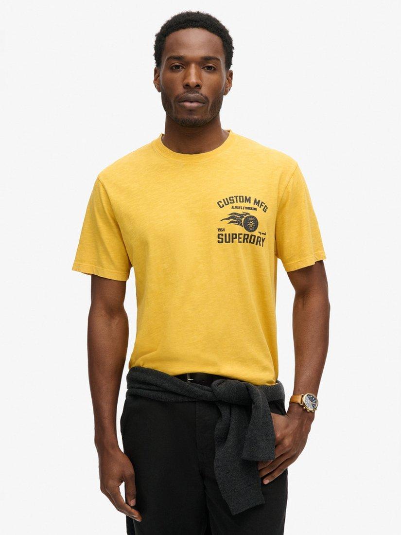 Product image 1 of 5, which shows Superdry Biker Graphic Loose Cotton T-Shirt, Pigment Yellow, S