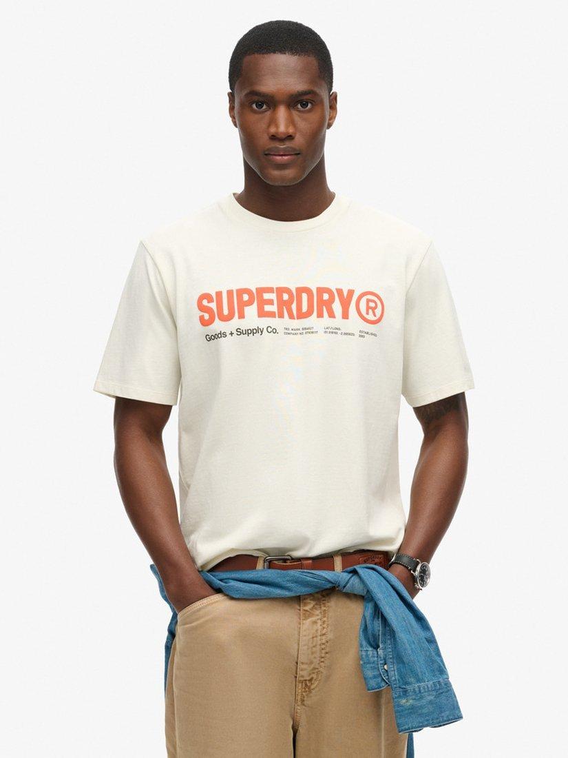 Product image 1 of 5, which shows Superdry Utility Sport Logo Loose T-Shirt, Nordic Bone Grey, S