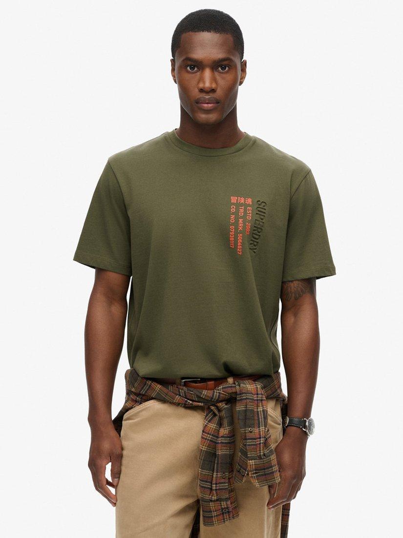 Product image 1 of 6, which shows Superdry Utility Sport Logo Loose T-Shirt, Army Khaki, S