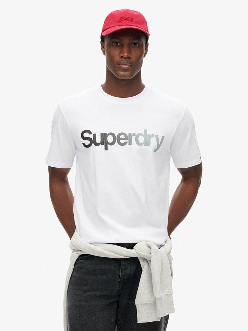 Product image 1 of 5, which shows Superdry Core Logo Fade Loose T-Shirt, Brilliant White, S
