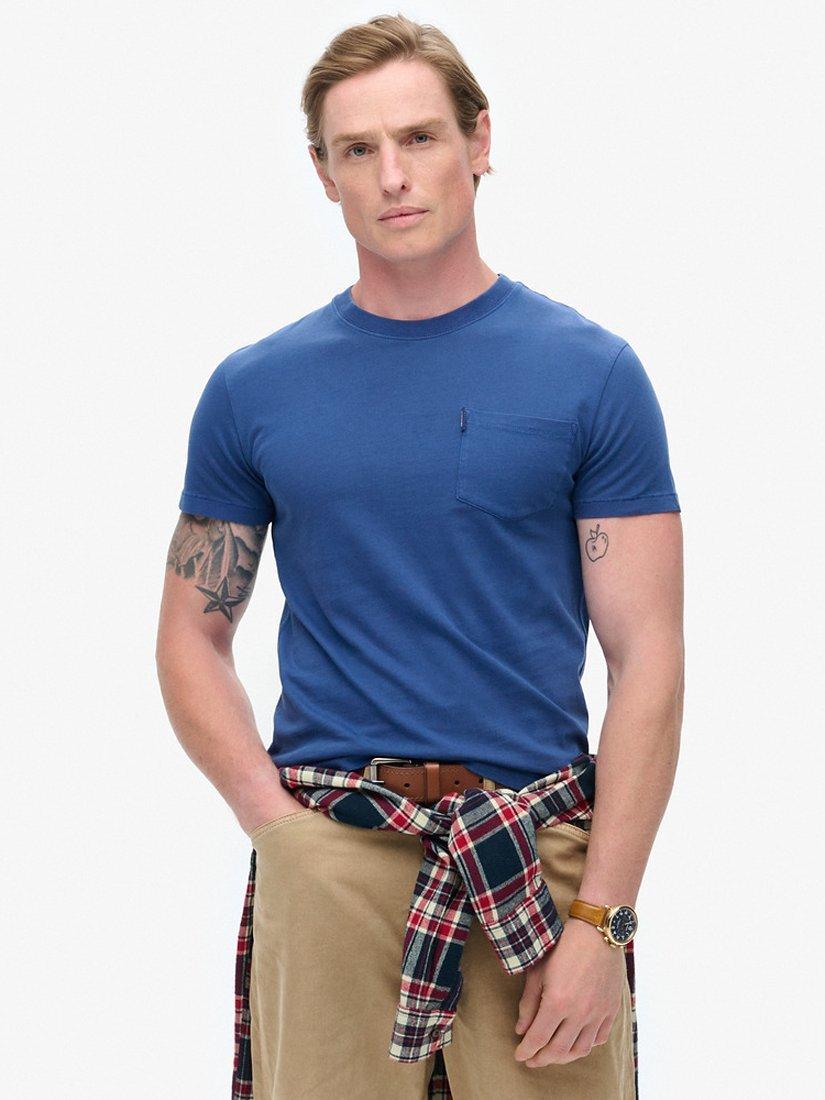 Product image 1 of 5, which shows Superdry Essential Washed Pocket T-Shirt, Washed Supermarine, S