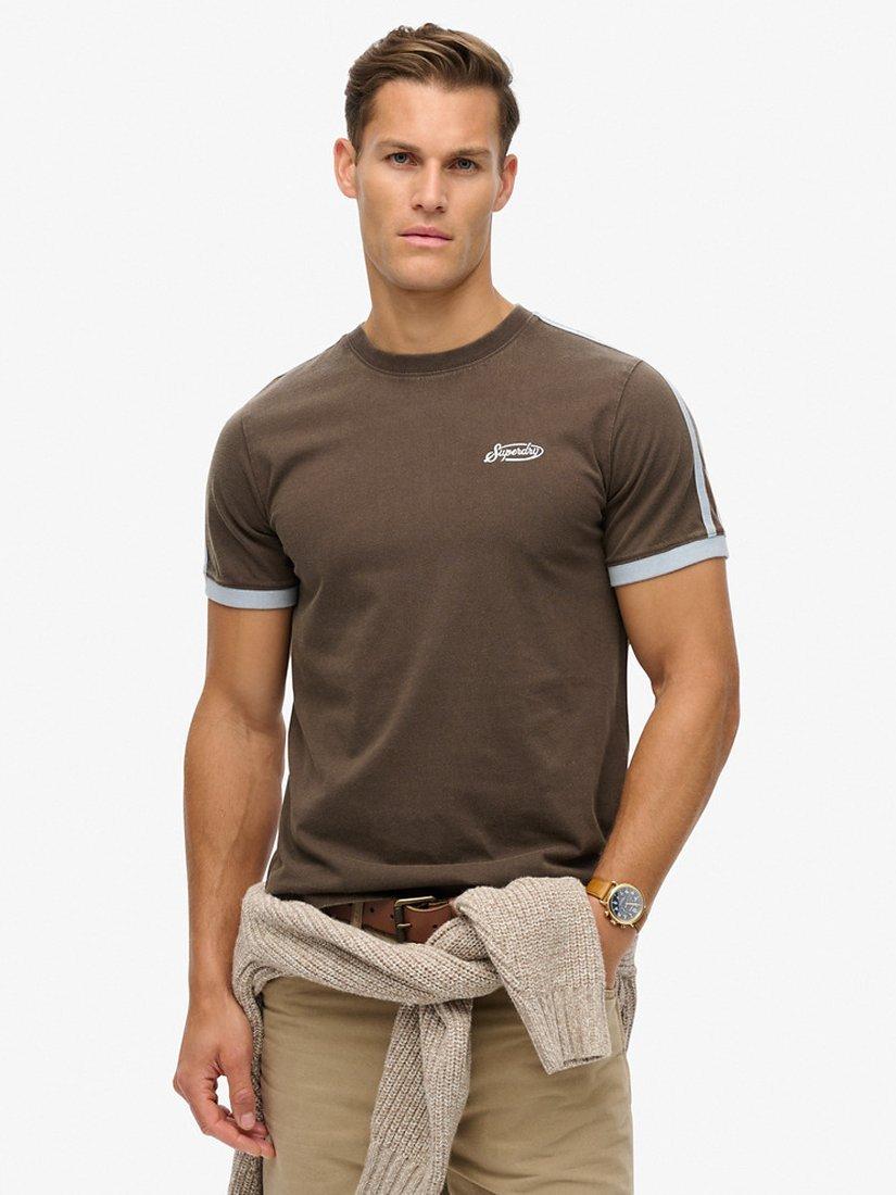 Superdry Essential Logo Retro Striped T-Shirt, Bracken Brown, S