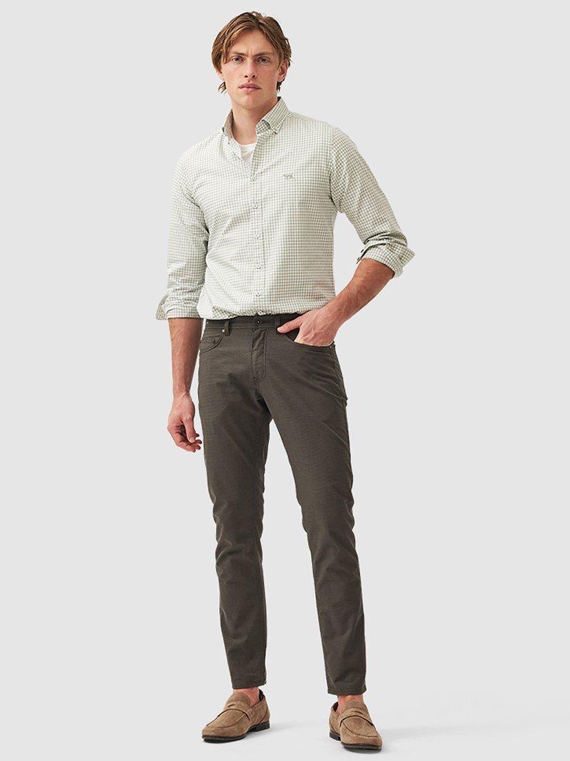 Product image 2 of 5, which shows Rodd & Gunn Gunn Oxford Gingham Check Slim Fit Long Sleeve Shirt, Dusty Sage, XS